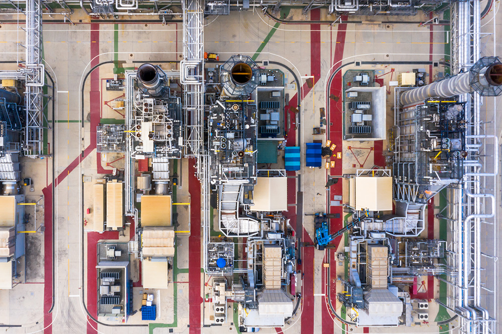 Oil refinery plant at industrial zone, Aerial view oil and gas b